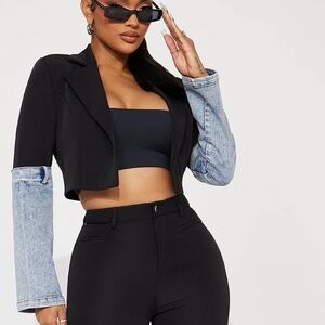 Fashion Nova Black and Denim Jacket ( Top of the game set / jacket only )